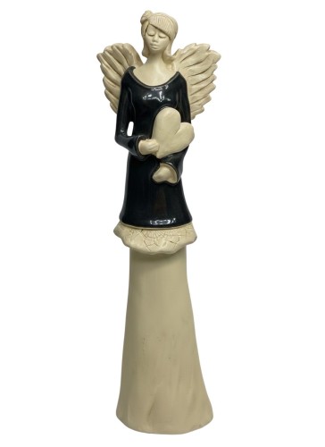 FIGURKA ANIOŁ STOJĄCY Z SERCEM CZARNY 37CM HAND MADE
