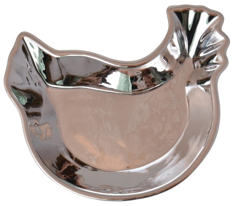 TALERZYK CERAMICZNY KURKA SREBRNA 22X19X5 CM