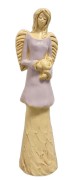 FIGURKA ANIOŁ STOJĄCY Z KOTEM FIOLETOWY 37CM HAND MADE