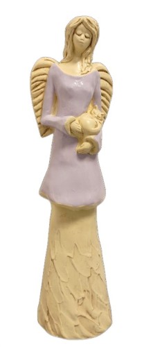 FIGURKA ANIOŁ STOJĄCY Z KOTEM FIOLETOWY 37CM HAND MADE