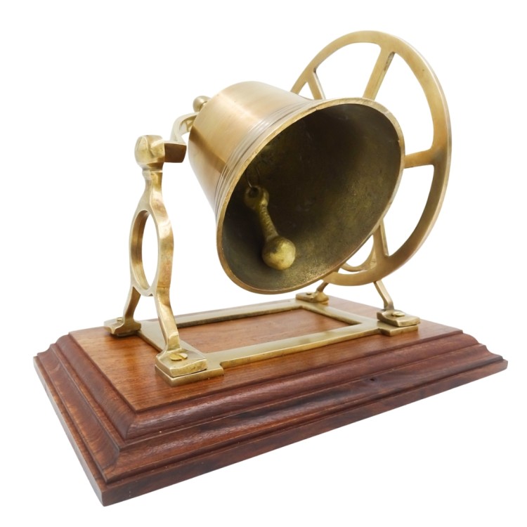 Mosiężny Dzwon obrotowy na drewnianej podstawie