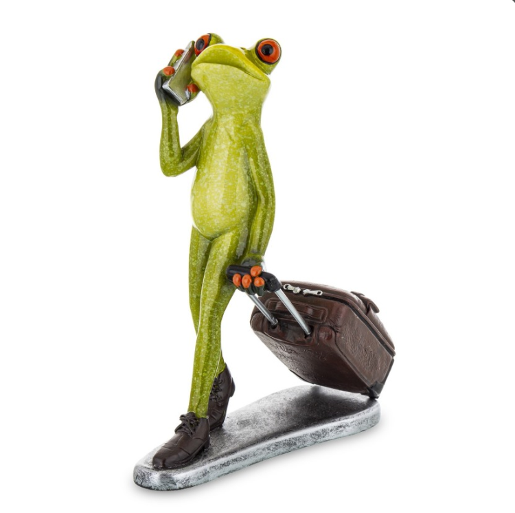 FIGURKA ŻABA Z WALIZKĄ PODRÓŻNIK