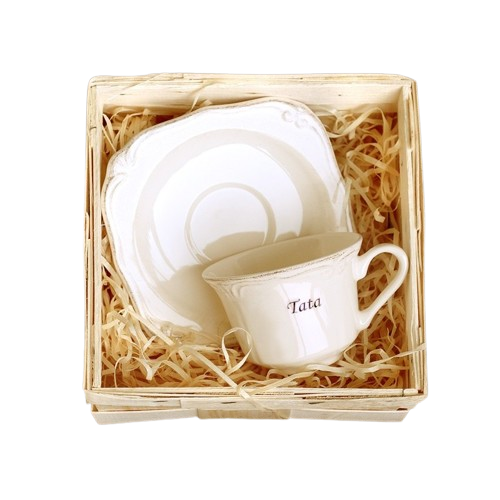 ZESTAW FILIŻANKA+SPODEK Z NAPISEM "TATA"