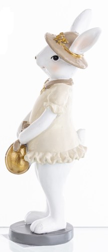 FIGURKA ZAJĄC W SUKIENCE ZŁOTE JAJKO OZDOBA