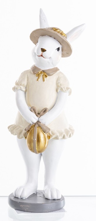 FIGURKA ZAJĄC W SUKIENCE ZŁOTE JAJKO OZDOBA