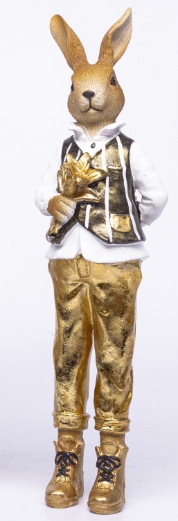 Figurka Pan Królik Elegancki Złoty Zając Dekoracja Wielkanocna