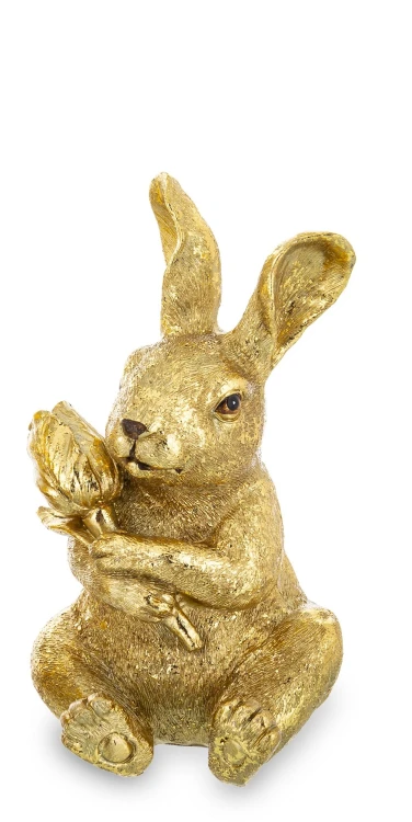 Złoty Zając Figurka Wielkanocna z Kwiatem Glamour Zajączek