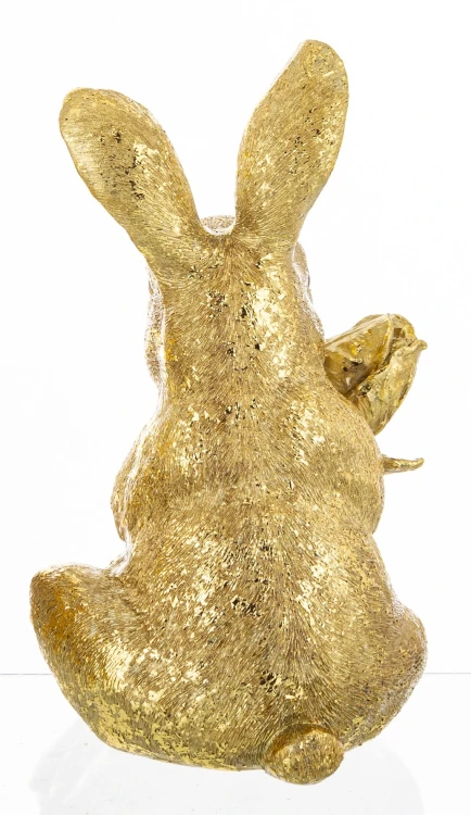 Złoty Zając Figurka Wielkanocna z Kwiatem Glamour Zajączek