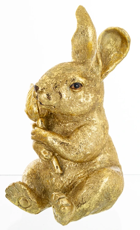 Złoty Zając Figurka Wielkanocna z Kwiatem Glamour Zajączek