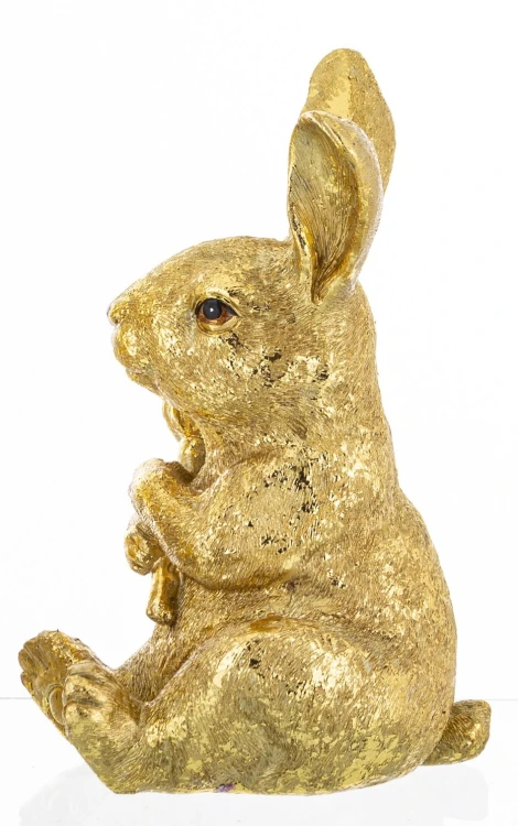 Złoty Zając Figurka Wielkanocna z Kwiatem Glamour Zajączek