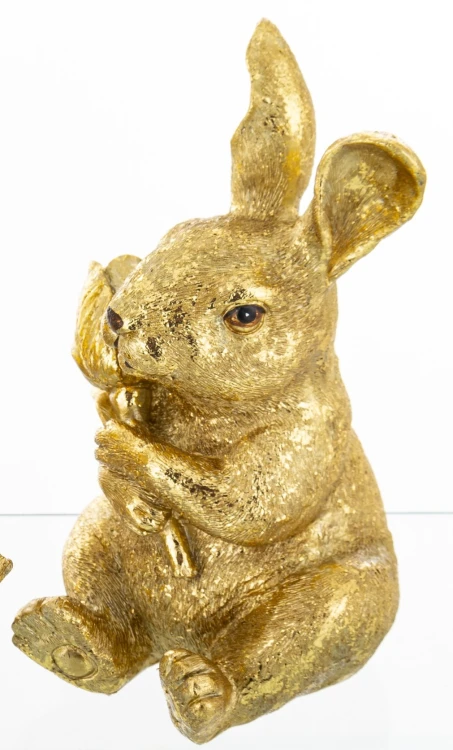 Złoty Zając Figurka Wielkanocna z Kwiatem Glamour Zajączek