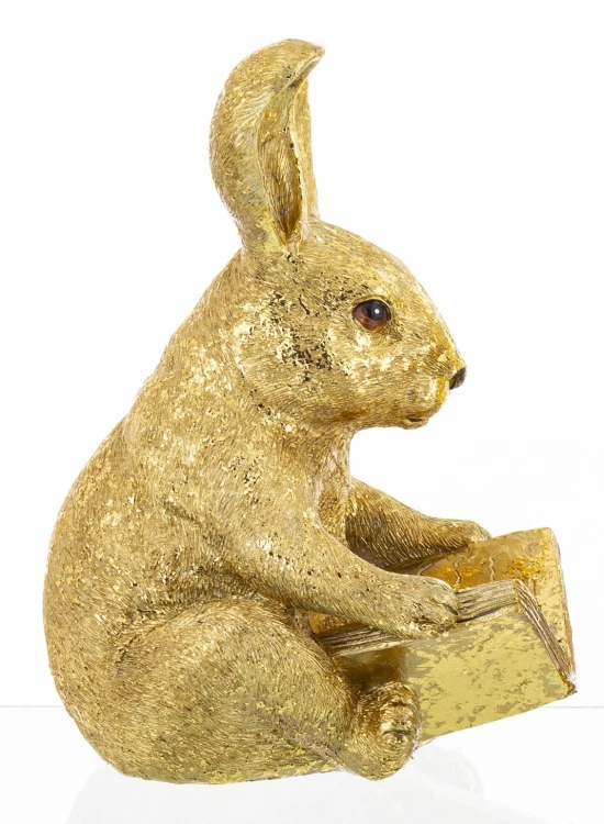 Figurka Zając Czytający Książkę Złoty  Glamour Prezent