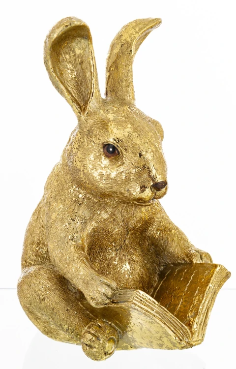 Figurka Zając Czytający Książkę Złoty  Glamour Prezent