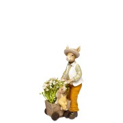 Figurka Zając z Wózkiem i Kwiatami Wielkanoc