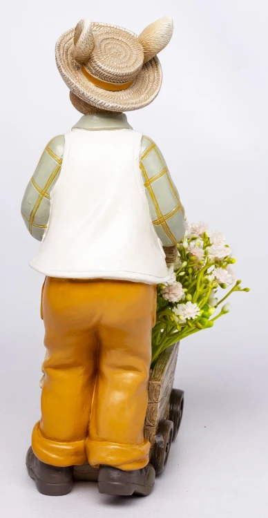 Figurka Zając z Wózkiem i Kwiatami Wielkanoc