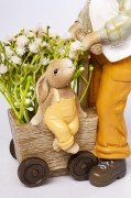 Figurka Zając z Wózkiem i Kwiatami Wielkanoc