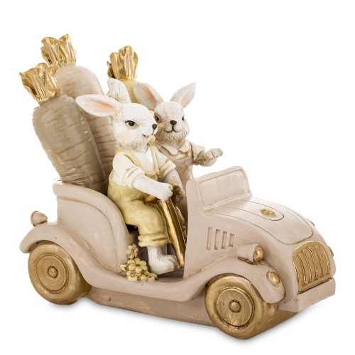 Figurka Zające w Retro Autku z Marchewkami