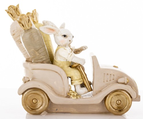 Figurka Zające w Retro Autku z Marchewkami