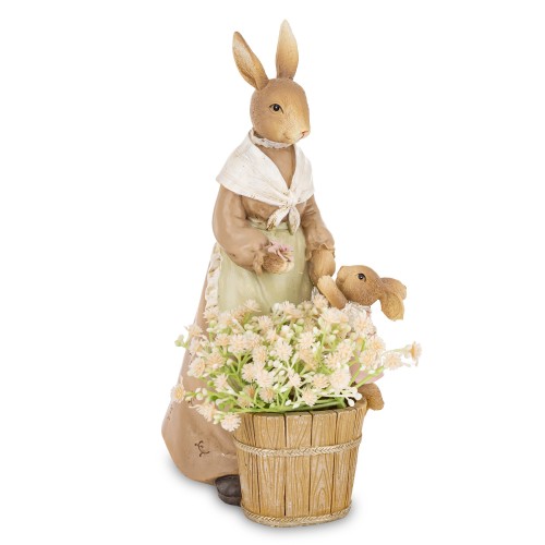 Figurka Zające z Koszem Kwiatów – Wielkanocna Ozdoba