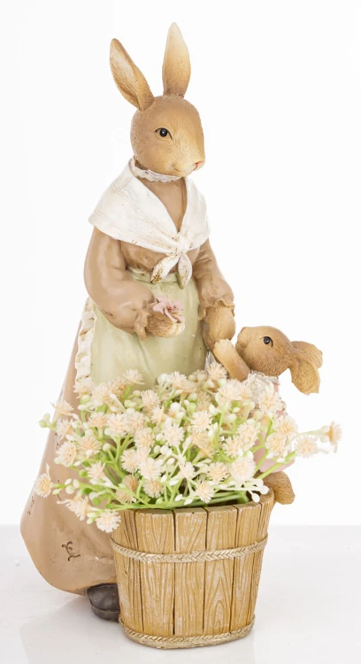 Figurka Zające z Koszem Kwiatów – Wielkanocna Ozdoba