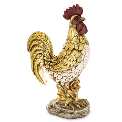 Złota figurka Kogut 36x23 cm – elegancka dekoracja do wnętrza