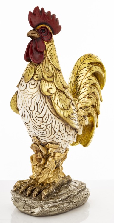 Złota figurka Kogut 36x23 cm – elegancka dekoracja do wnętrza