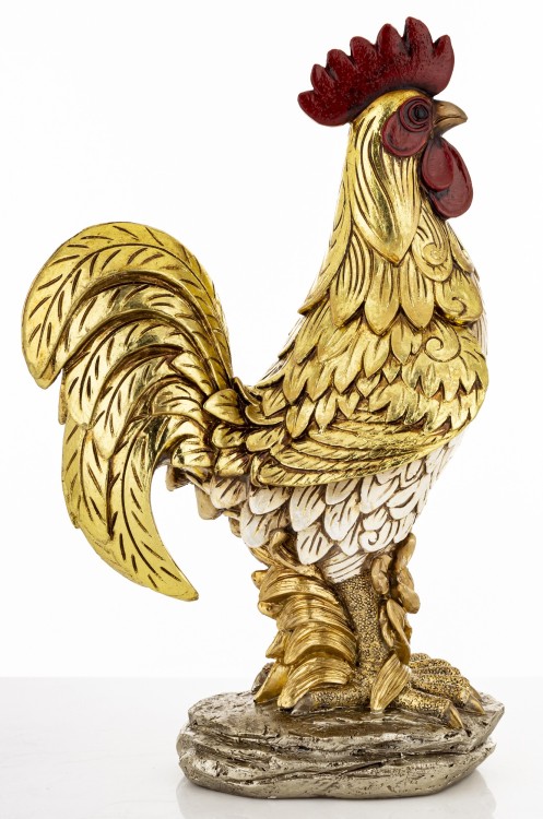 Złota figurka Kogut 36x23 cm – elegancka dekoracja do wnętrza