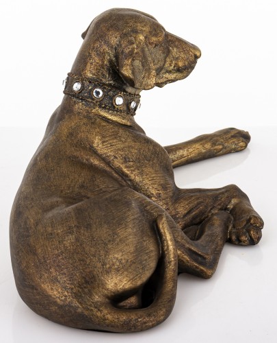 Figurka Psa Leżący Labrador Brązowa Złocona Duża