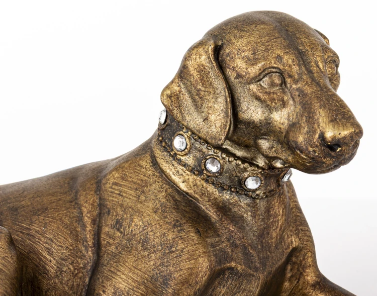 Figurka Psa Leżący Labrador Brązowa Złocona Duża