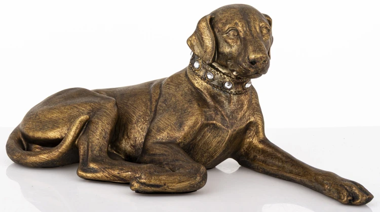 Figurka Psa Leżący Labrador Brązowa Złocona Duża