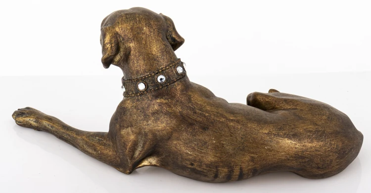 Figurka Psa Leżący Labrador Brązowa Złocona Duża