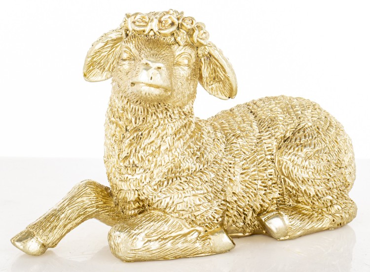 Złota Figurka Owieczka Leżąca Wielkanocna Dekoracja Glamour
