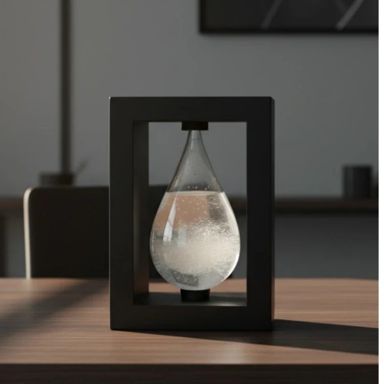 Barometr Burzowy Fitzroya w Oprawie Drewnianej - Kropla Storm Glass