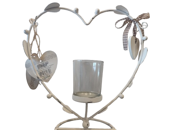 ŚWIECZNIK SERCE METALOWY SHABBY CHIC 22X11X23CM