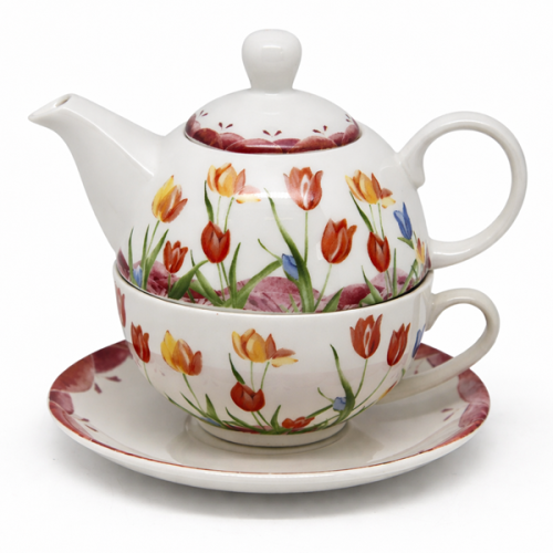 ZESTAW TEA FOR ONE IMBRYK FILIŻANKA TULIPANY PREZENT