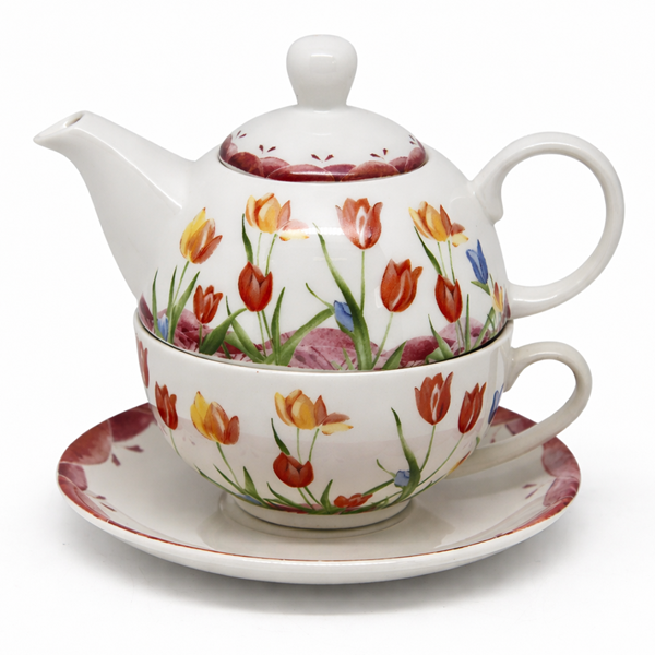 ZESTAW TEA FOR ONE IMBRYK FILIŻANKA TULIPANY PREZENT