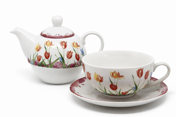 ZESTAW TEA FOR ONE IMBRYK FILIŻANKA TULIPANY PREZENT