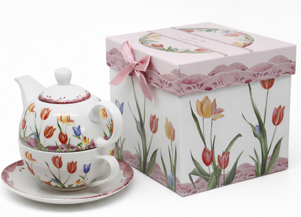 ZESTAW TEA FOR ONE IMBRYK FILIŻANKA TULIPANY PREZENT