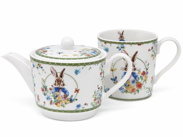 ZESTAW TEA FOR ONE WIELKANOC KRÓLIK KWIATY 20,5X18,5