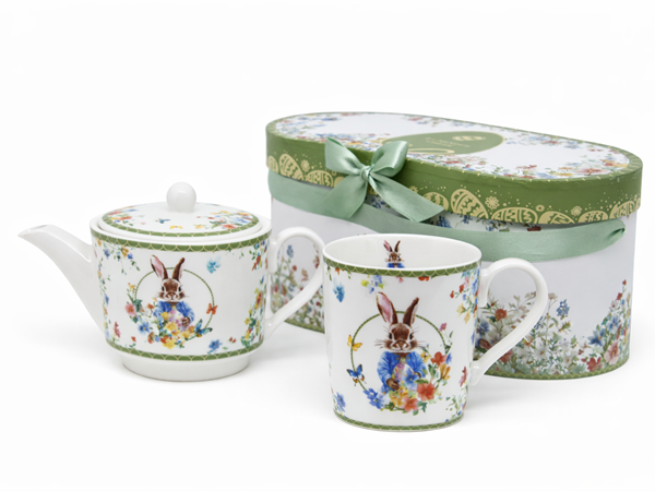 ZESTAW TEA FOR ONE WIELKANOC KRÓLIK KWIATY 20,5X18,5