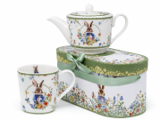 ZESTAW TEA FOR ONE WIELKANOC KRÓLIK KWIATY 20,5X18,5