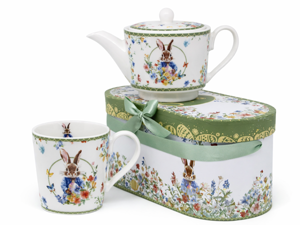 ZESTAW TEA FOR ONE WIELKANOC KRÓLIK KWIATY 20,5X18,5