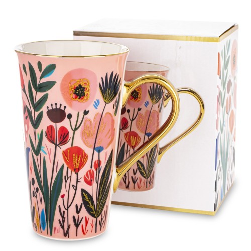 KUBEK PORCELANOWY XXL 700ML KWIATY PREZENT 16,5x14,5CM