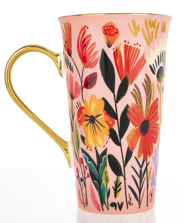 KUBEK PORCELANOWY XXL 700ML KWIATY PREZENT 16,5x14,5CM