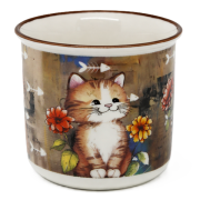 KUBEK CERAMICZNY KOT Z KWIATAMI PREZENT DLA KOCIARY 400ML 9x13CM