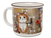KUBEK CERAMICZNY KOT Z KWIATAMI PREZENT DLA KOCIARY 400ML 9x13CM