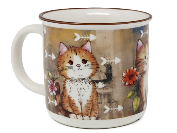 KUBEK CERAMICZNY KOT Z KWIATAMI PREZENT DLA KOCIARY 400ML 9x13CM