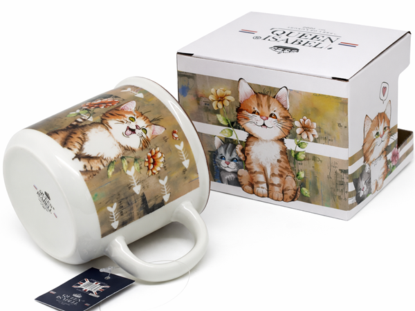 KUBEK CERAMICZNY KOT Z KWIATAMI PREZENT DLA KOCIARY 400ML 9x13CM