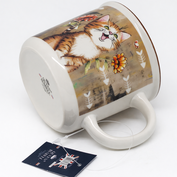 KUBEK CERAMICZNY KOT Z KWIATAMI PREZENT DLA KOCIARY 400ML 9x13CM
