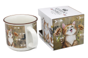 KUBEK CERAMICZNY KOT Z KWIATAMI PREZENT DLA KOCIARY 400ML 9x13CM